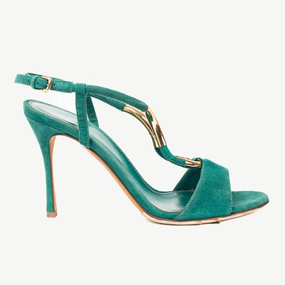Sergio Rossi Twist Radiant Green Goat Suede Sandals - Picture 1 of 9